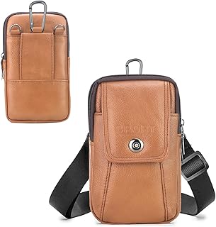 Marsupio Borsello Monospalla in Pelle da Uomo Sportivo Borse a Spalla Tracolla Borsa con Moschettone Clip da Cinturatura Messenger Bag Fanny Pack Borsa Waist Bag per Cell Phone