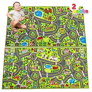 JOYIN 2 Pack Playmat City Life Carpet for Kids Age 3+, Jumbo Play Room Rug, City Pretend Play