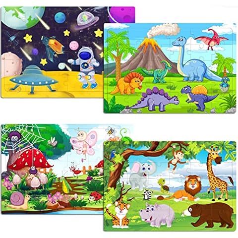 Puzzles for Kids Ages 3-5 Years Old 30 Piece Colorful Wooden Puzzles for Toddlers Learning Puzzles Boys and Girls Playset for 3 4 5 6 Years Old (4 Piece Puzzles) Cover