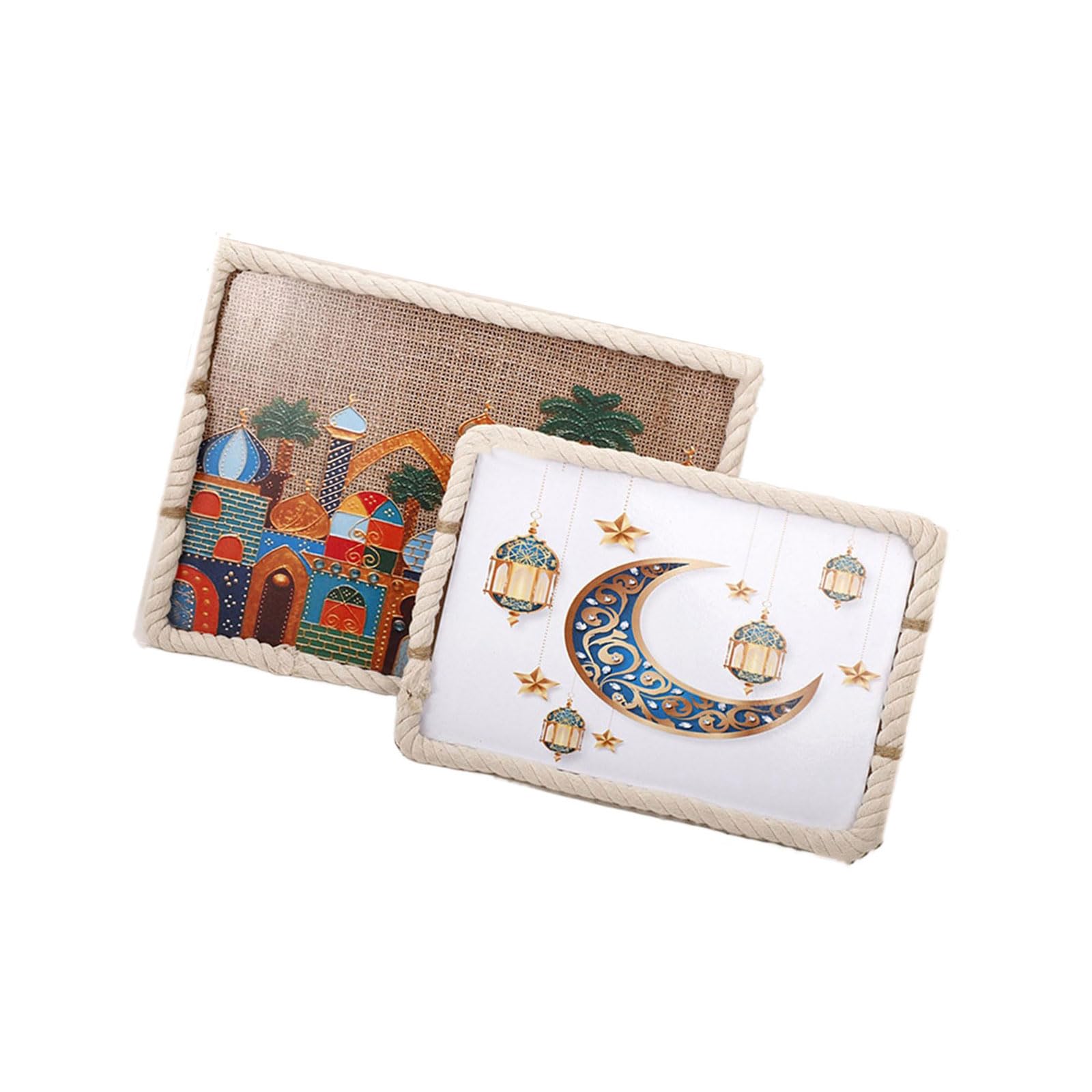 Xjdzineq Eid Mubaraks Wooden Trays Ramadans Cotton Rope Woven Trays for Eid Party Snacks and Home Decoration Ramadans Tray