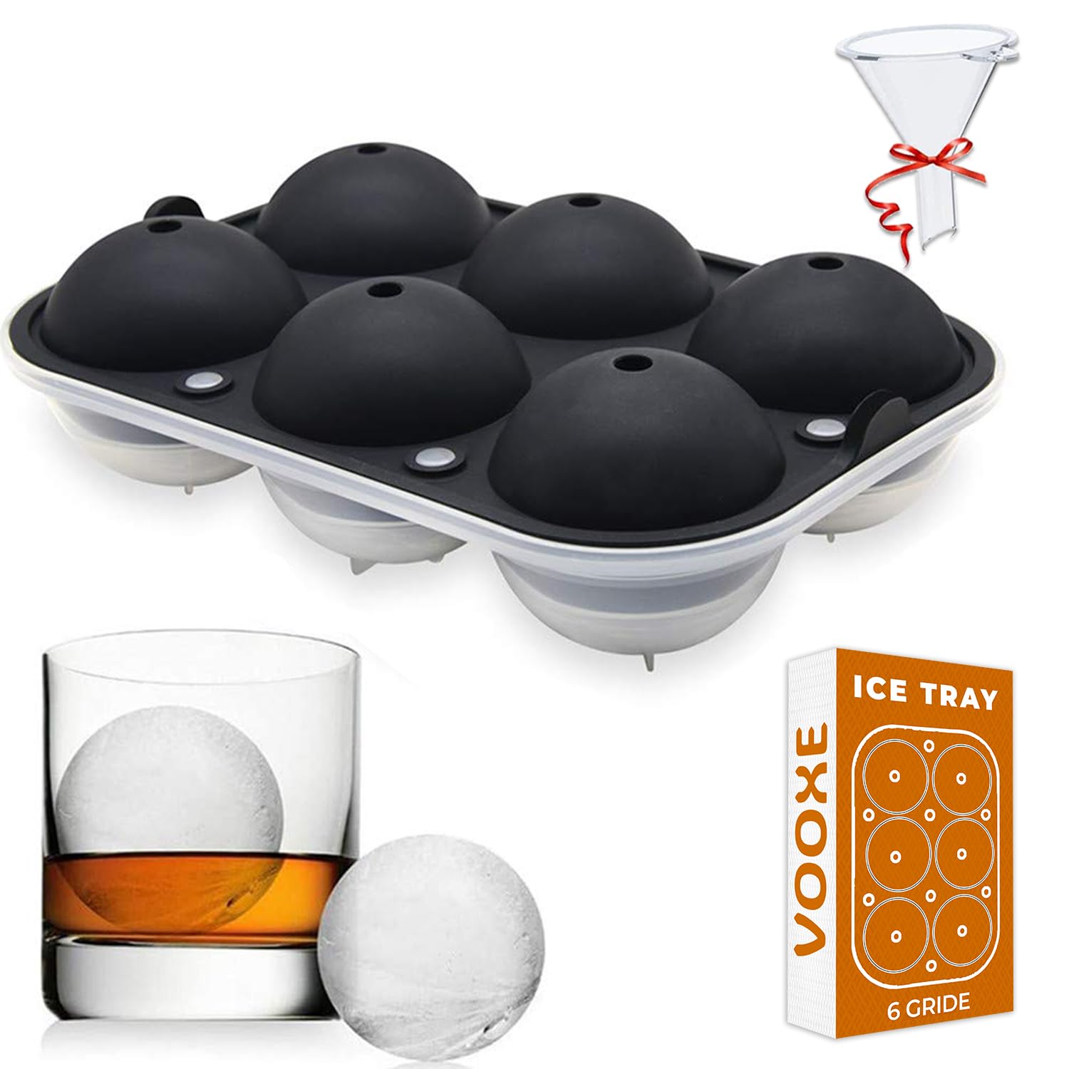 Sponsored Ad - New Silicone Ice Cube Trays Sphere Round Ice Ball Maker with Funnel, Easy Release Round Silicone Ice Tray with Lids for Whiskey Cocktails Milk Juice Soup Cold Drink (1 Pack Black)