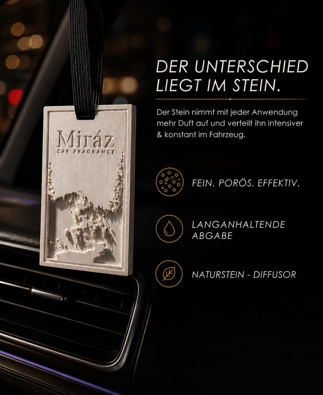 Autoduft mit Himbeer, Vanille & Sandelhoz – Luxus Auto Parfum mit Duftstein für 6 Monate Duft I 2in1 Premium Auto Parfüm für Innenraum & Haut I Auto Lufterfrischer