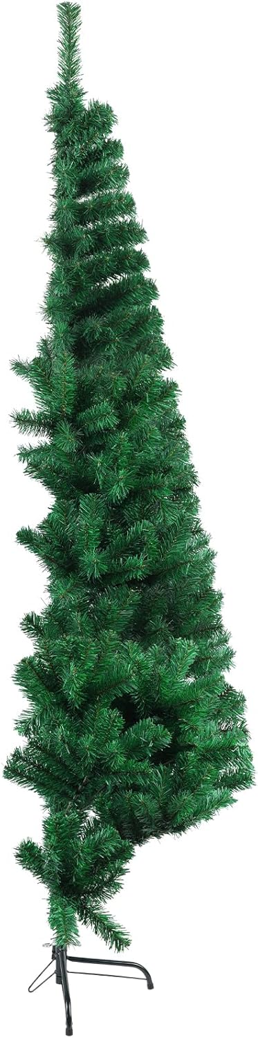 CCINEE 6ft Pine Artificial Christmas Green Half Tree Easy-Assembly with Solid Metal Stand for Wall Xmas Themed Party Decoration Indoor Outdoor Living Room Decor Green 5ft 11in