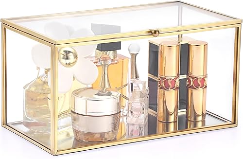 Miniatura 9 de Hipiwe Caja rectangular decorativa de cristal dorado para recuerdos  Mini exhibición de joyas de jardín para tarjetas de boda, baratijas, fotos y