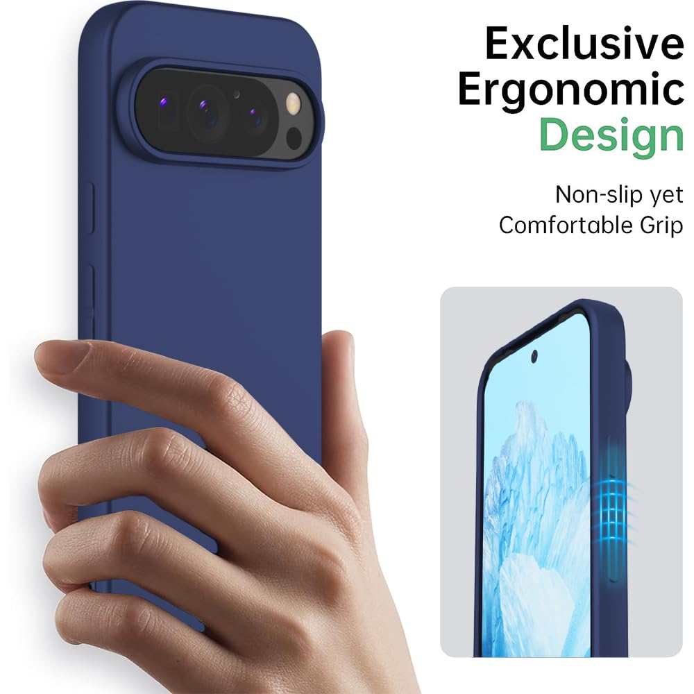 X-level Cover per Google Pixel 9 Pro, Custodia Protezione in Morbida Silicone TPU Ultra Sottile e Anti-Graffio Cover Ultra Slim per Pixel 9 Pro Anti Scivolo, Blu marino