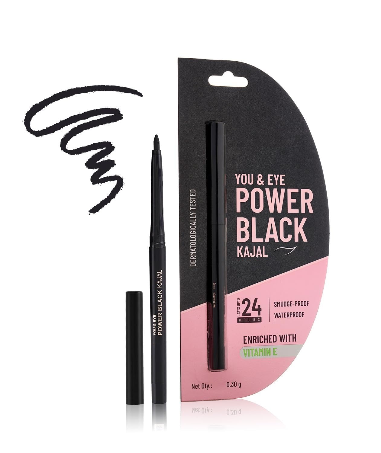 You & Eye Power Black Kajal | Waterproof & Smudge-Proof | 24 Hour Stay | Matte Finish Black Kajal | 0.30gm|