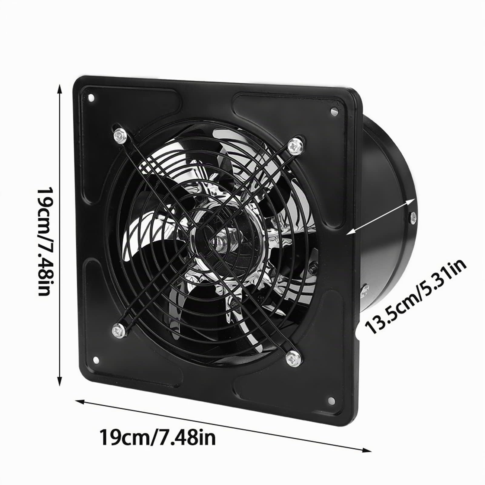 Ventilador de escape montado en la pared 190 mm 40 W 220 V Bajo nivel de ruido Súper silencioso Hogar Baño Cocina Ventilación Garaje Ventilación de aire Ventila Extractor axial de flujo(Negro)