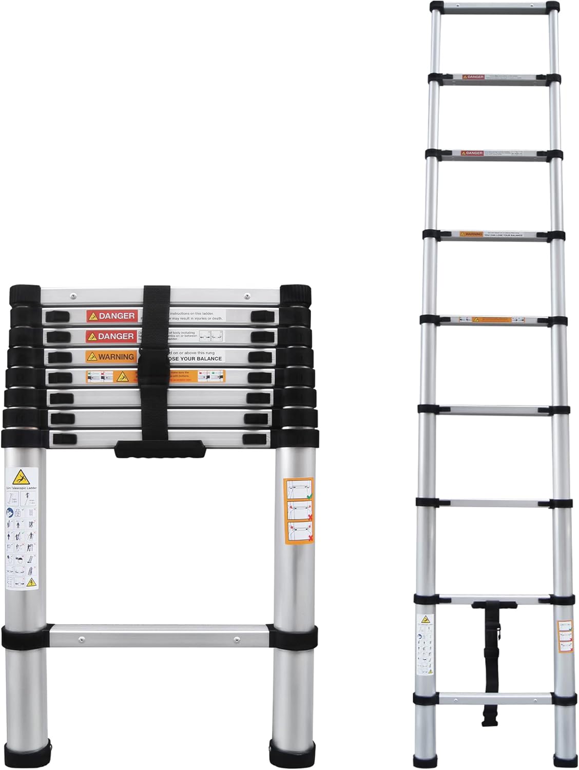 Aluminum Telescoping Ladder 8.5 FT, Collapsible Extension Ladder with
