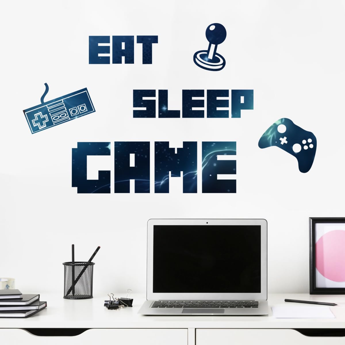 MEFOSS Eat Sleep Game Wall Decals Gamer Wall Stickers Peel and Stick Game Wall Decal Art for Boys Teens Room Kids Bedroom Playroom Wall Decor