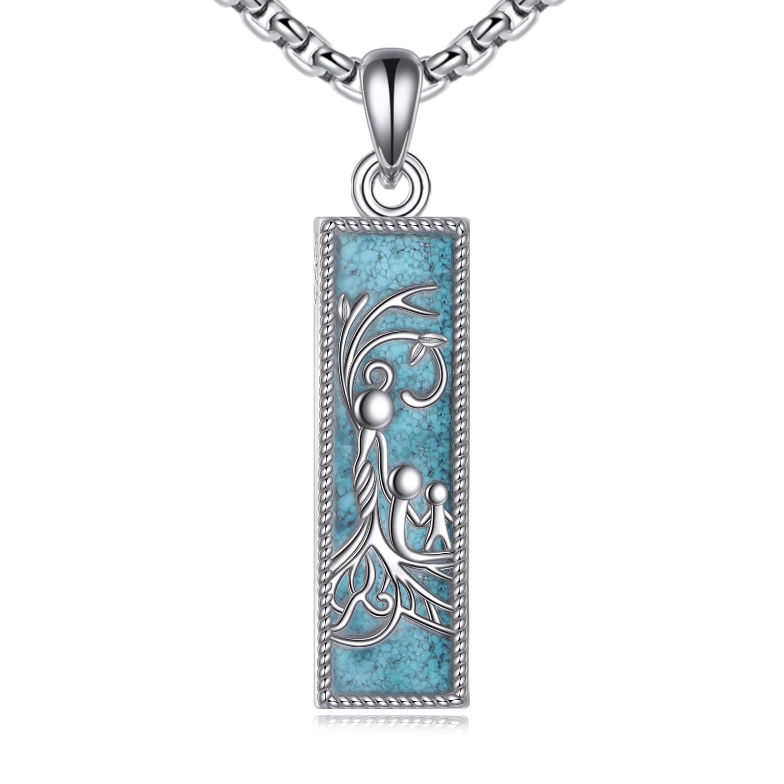 ONEFINITY Baum Des Lebens Halskette 925 Sterling Silber Türkis Bar Anhänger Mutter Baum Anhänger Muttertag Schmuck Geschenke Für Frauen Männer