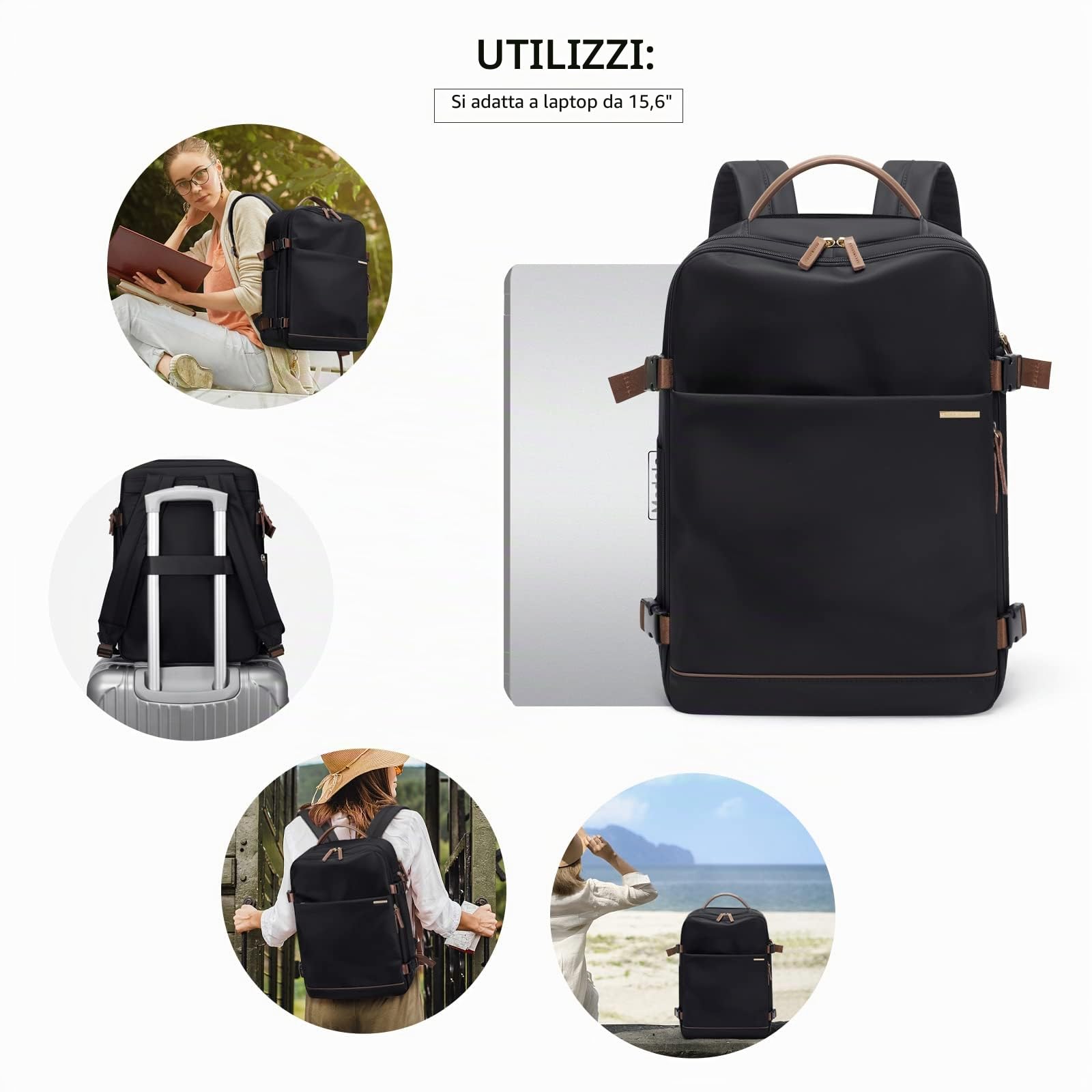 GOLF SUPAGS Zaino per Laptop con Scomparto per Laptop Separato Adatto a Notebook da 15,6 Pollici Borsa per Computer di Grande Capacità per Zaini da Lavoro e da Viaggio per Università da Donna (Nero)
