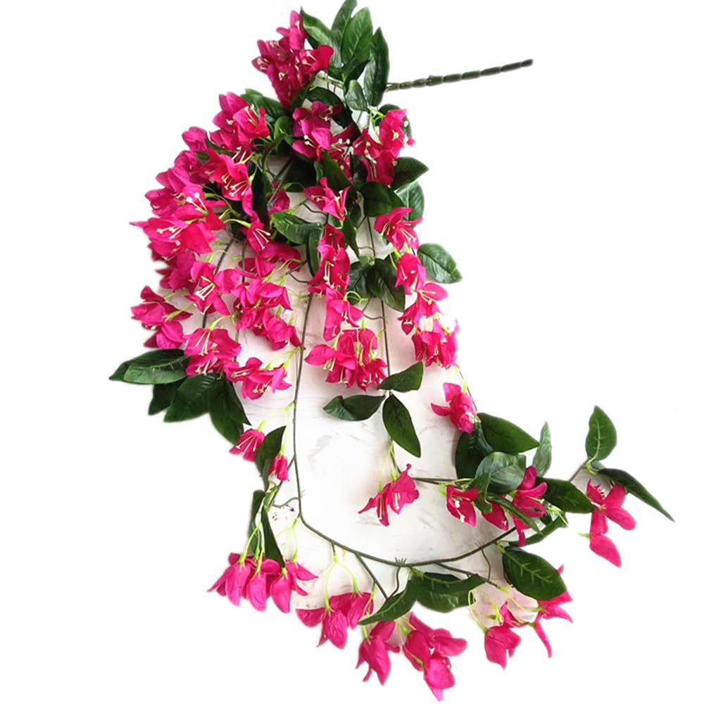 One Artificial Bougainvillea Wall Hanging Flower Bunch 120cm Silk Bougainvillea Spectabilis Bunch 140 Flower Heads for Wedding Floral Decoration (deep Rose red)