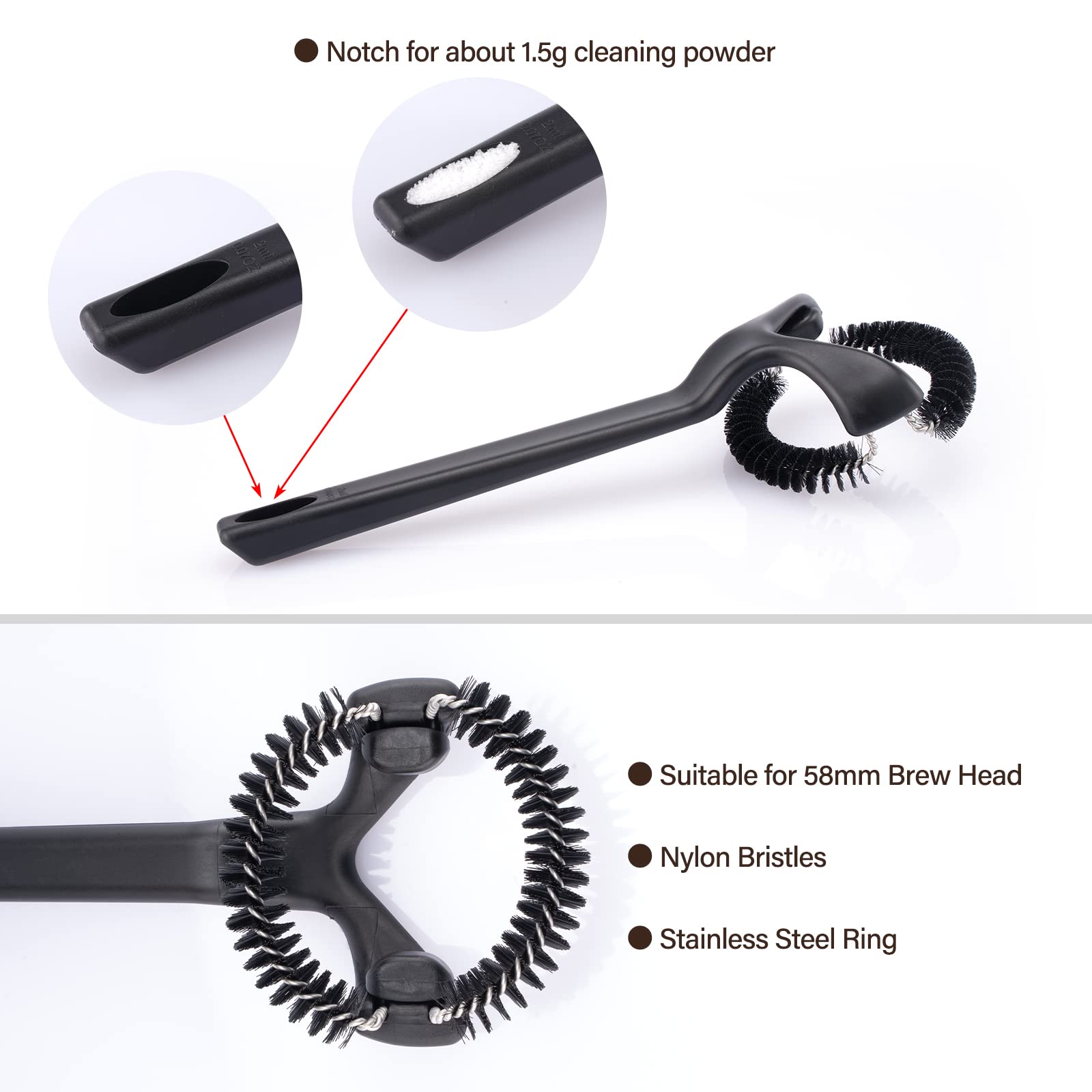 Brosse De Nettoyage Pour Machine à Café - Manche Court - Brosse Coudée Ronde - Outil De Nettoyage Pour Machine à Café (51 Mm, 21 X 6,4 Cm