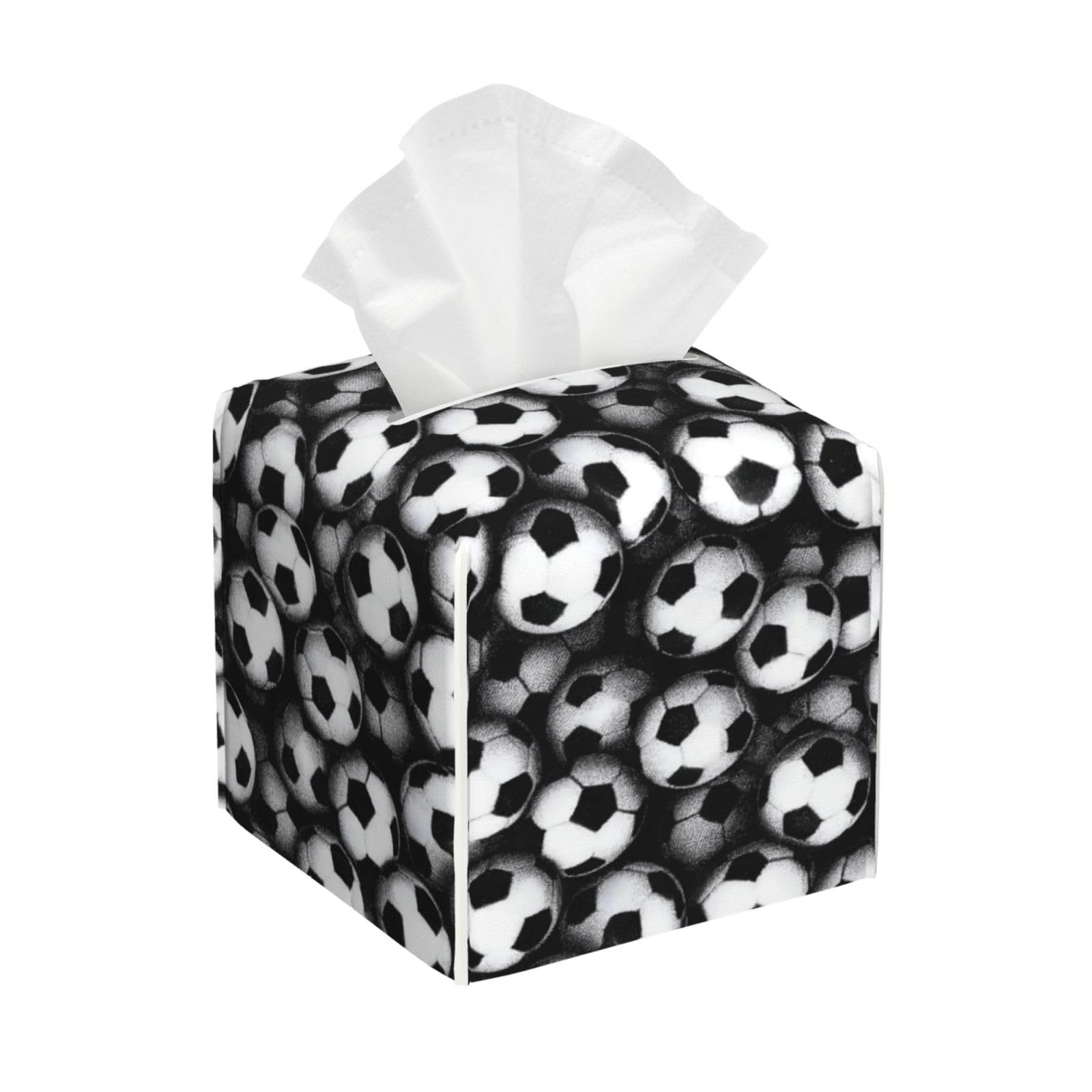 Retro Soccer A Print Tissue Box Cover Holder Square, Foldable Modern Cube Tissue Box Cover, Leather Decorative Organizer for Tabletop Bathroom Car Office Desk Decor