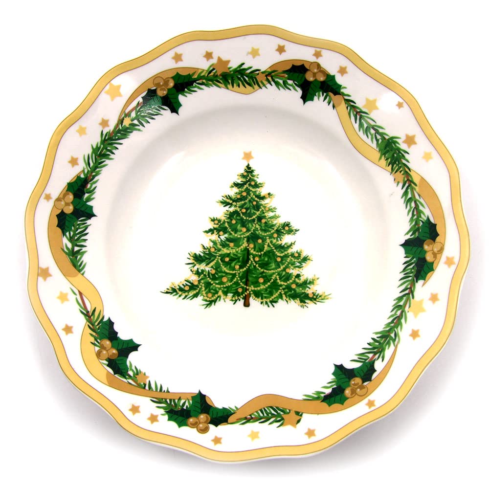Service de vaisselle de Noël doré pour 6 places (18 pièces) en porcelaine brillante - Convient au lave-vaisselle et au four - Gold Christmas