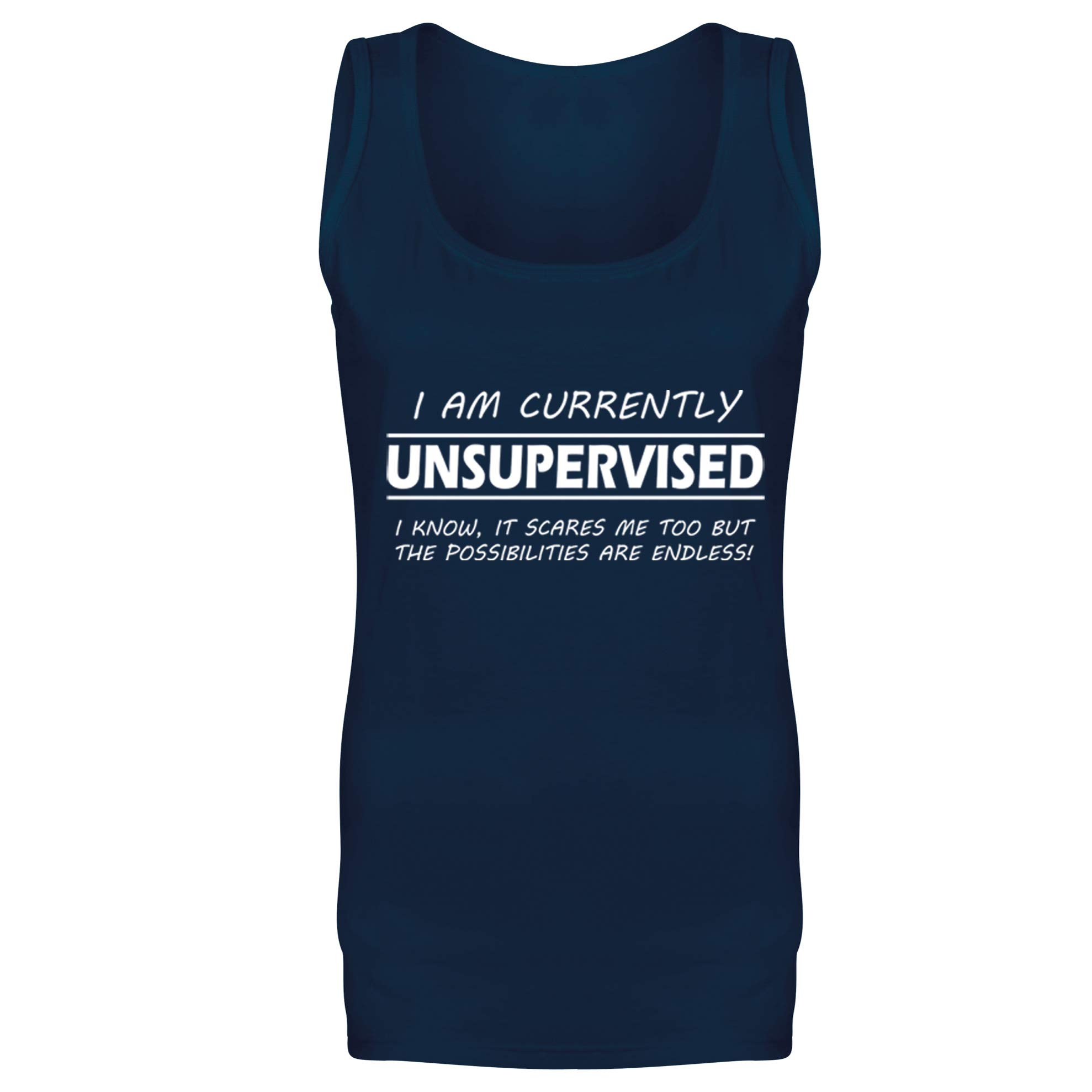 I'm Currently Unsupervised Funny Slogan Womens Vest Tank Top Navy Blue UK 12 (L)