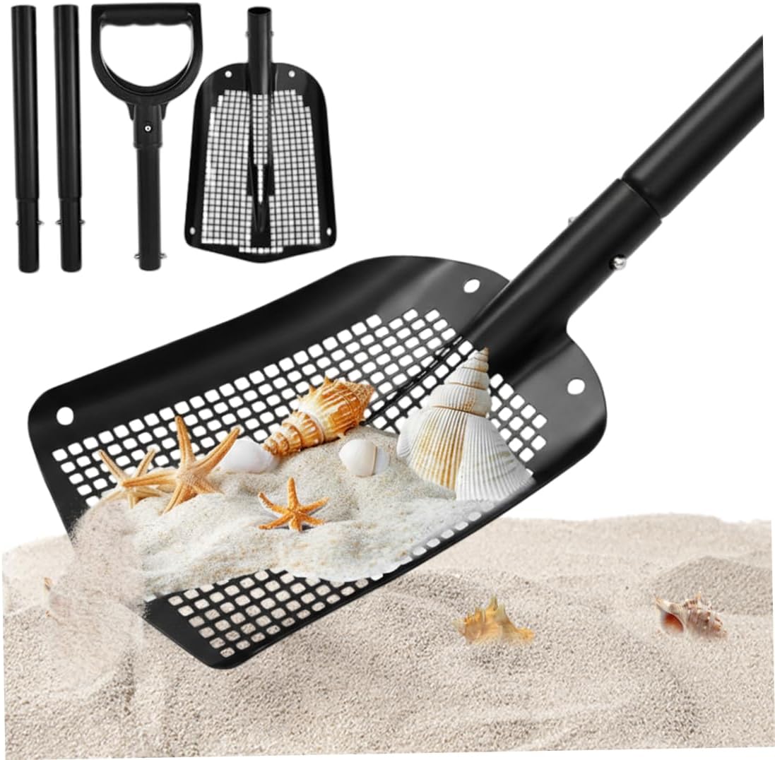 Sand Sifter, Sifting Shovel, Lightweight Sand Sifter for Beach, Garden & Chicken Coop, Easy Assembly Long Handle Aluminum Soil Sieve with Quick-Connect Poles