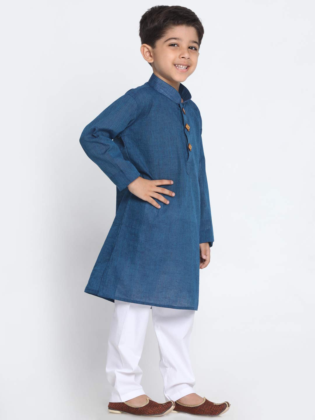 Jbn Creation Boys Pure Cotton Midnight Blue And White Kurta Pyjama Set - Ethnic Elegance For Festivals | Comfortable Traditional Pure South Handloom Cotton Kurta Pyjama For Kids_Jbnbk070Bunpwh_30L