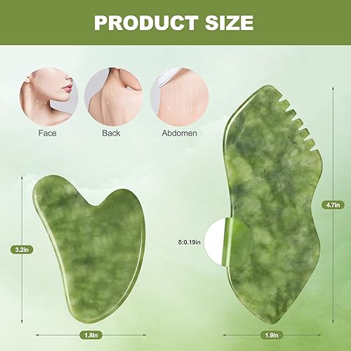 Miniatura 2 de airogym Juego de 2 piezas de piedra de jade Gua Sha, masajeador facial de jade, masajeador de drenaje linfático corporal, herramienta de escultura
