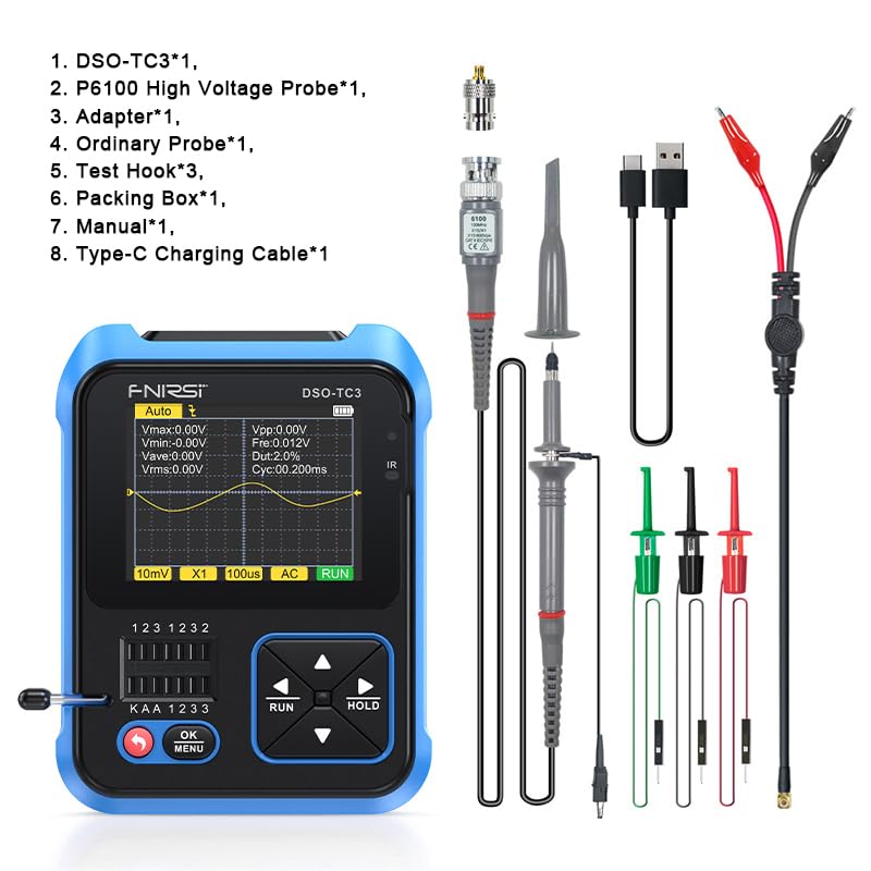 Image of Premium Advanced Handheld 3-in-1 Oscilloscope Multimeter, 10M Sa /s Sampling Rate Signal Generator, Transistor Tester with 500Khz Bandwidth, 6 Waveform Types Transistor Measurement