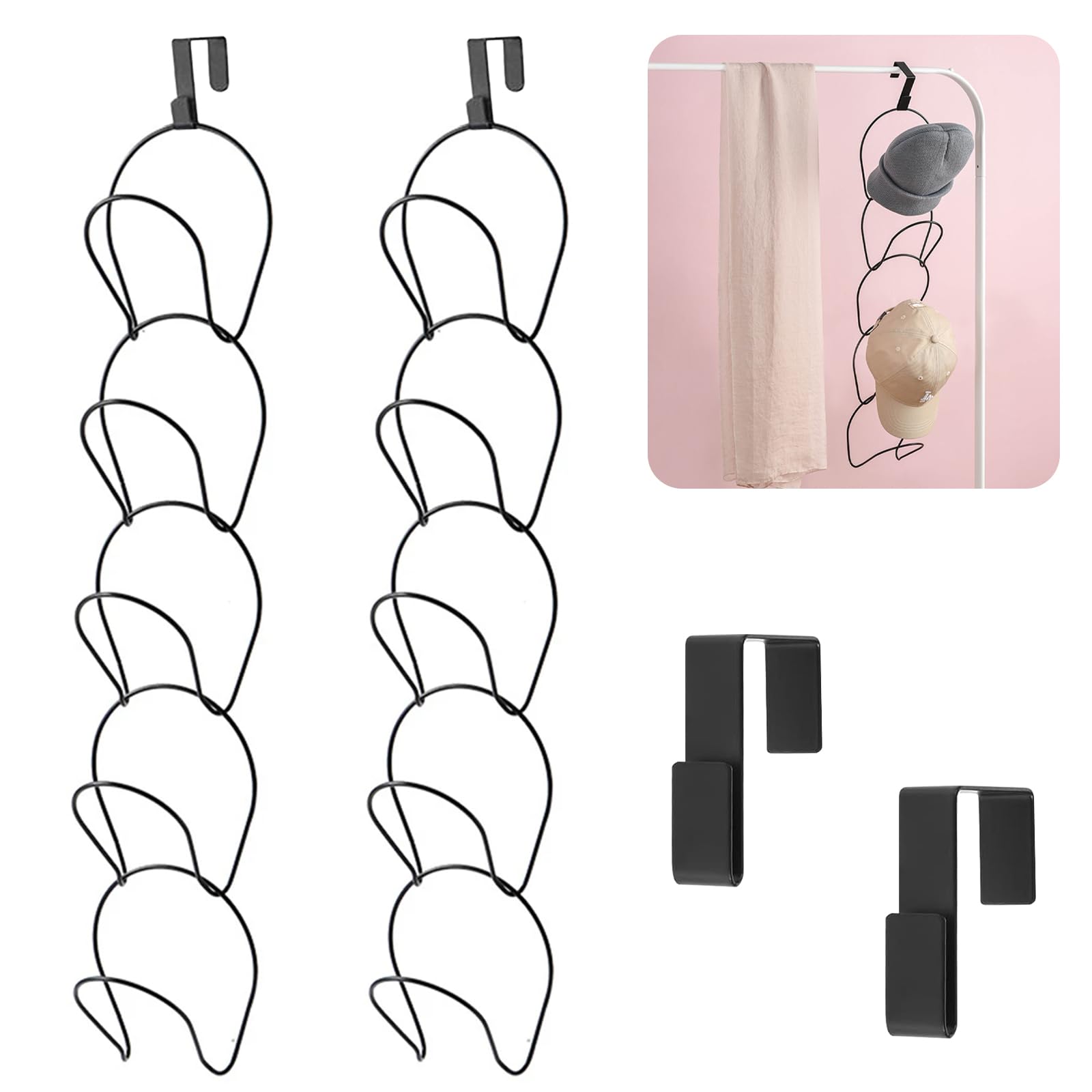 10 Stück Cap Halterung Wand, Cap Aufbewahrung Mützen Aufbewahrung Cap Organizer mit 2 Türhaken für Hut, Tasche, Krawatten, Schals, Handtaschen