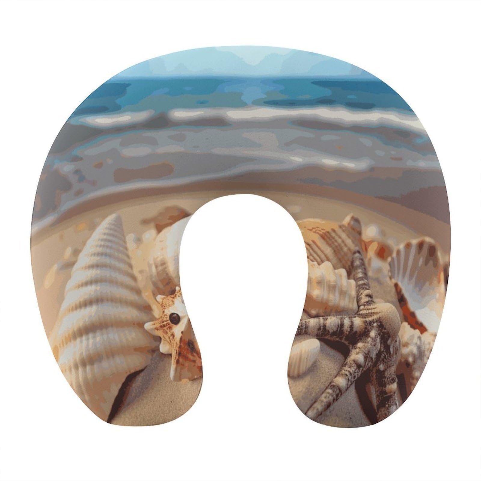 FekiLoot Seashells on The Sandy Beach Travel Pillow,U Shaped Office Napping Pillow Support Neck and Head Comfortable Travel Neck Pillow U Shape Sleeping Essentials for Long Haul Flights