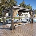 YOLENY 12'x14' Hardtop Gazebo with Double Galvanized Steel Roof, Pergolas Aluminum Frame, Curtains and Netting Included, Metal Outdoor Gazebos for Patios, Garden, Lawns, Parties