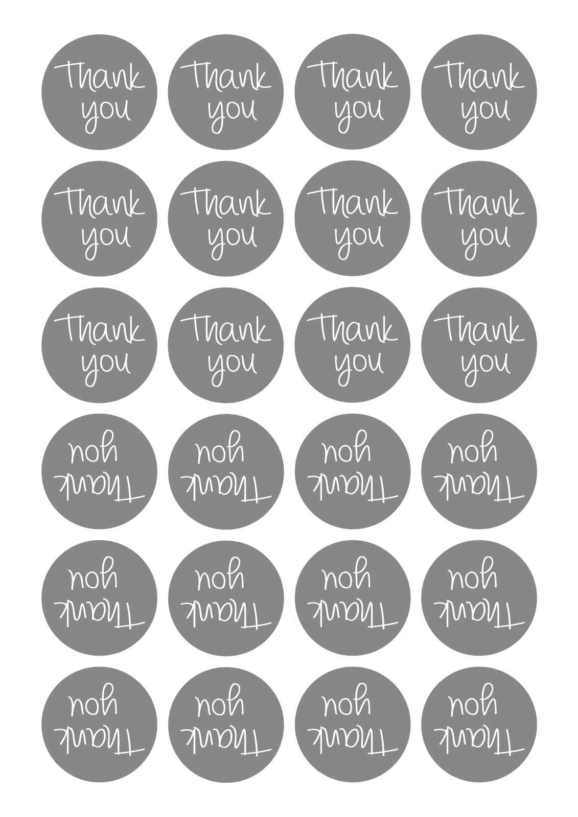 Stika.co Silver Pack Of 24 Thank You Round Stickers - Decorative Birthday Sticker - Craft Wedding Party Events