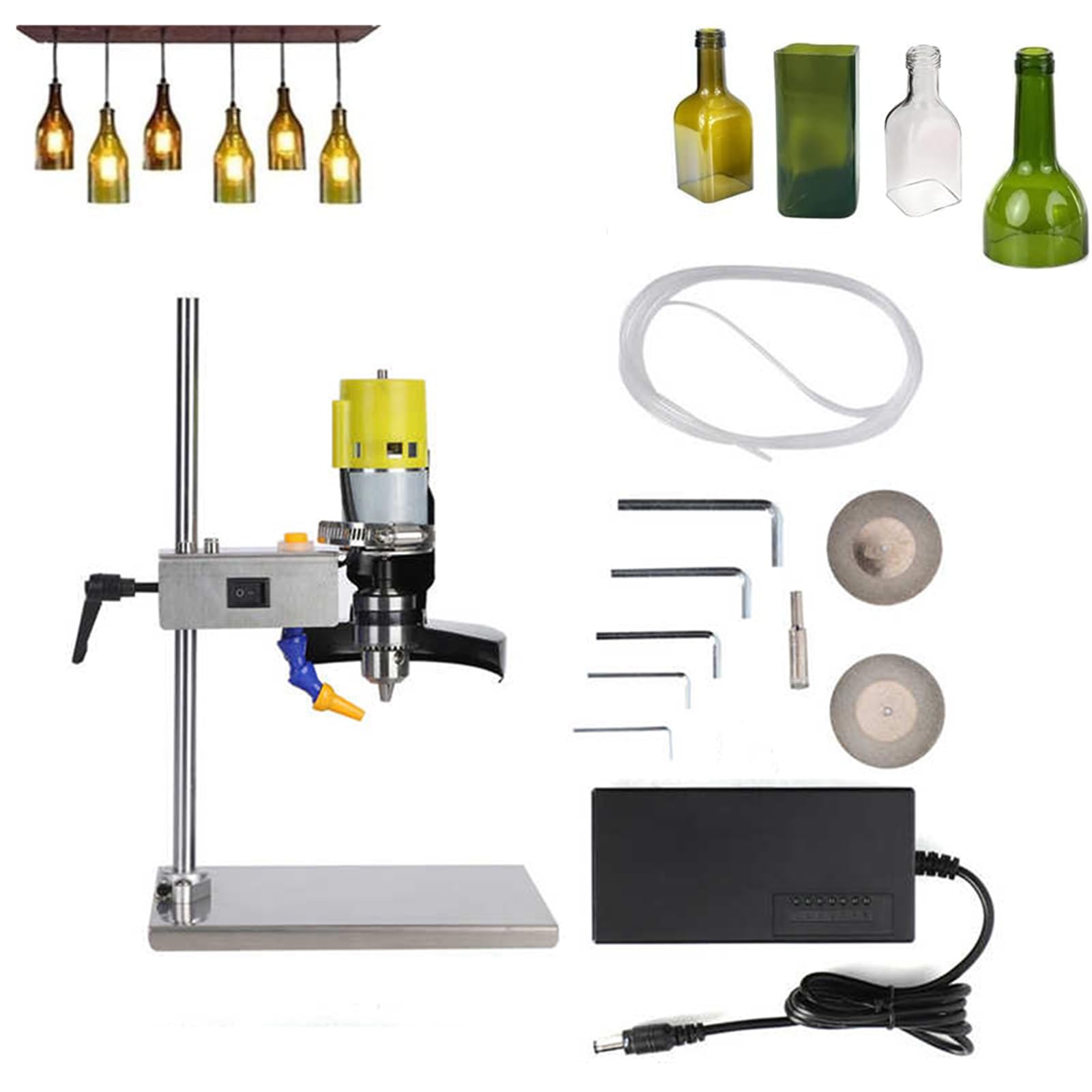 Cortador eléctrico de botellas de vidrio, 6000 rpm, kit de corte de vidrio con accesorios completos para manualidades y reciclaje