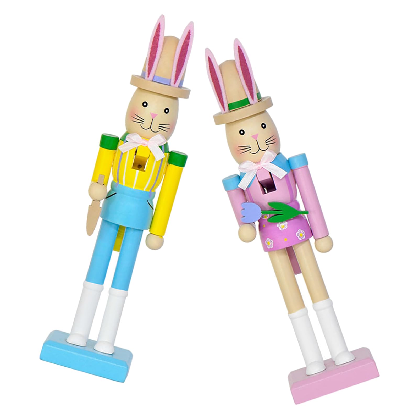 Healeved Set 2 Pezzi Centrotavola Pasquale in Legno Statuine Schiaccianoci a Forma di Coniglietto, Decorazioni da Tavolo Primaverili per Feste di Pasqua e Arredamento Casa