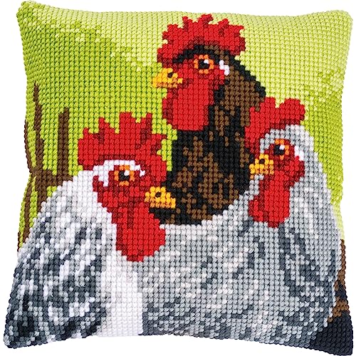 Point de croix kit coussin complet coq et poulets broderie kit adulte art créatif de 40x40
