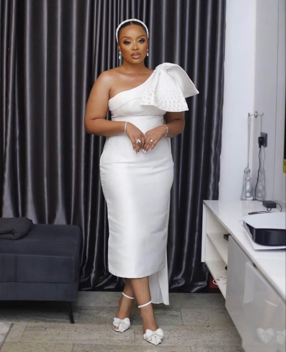 One Shoulder Wedding Dresses for Bride Midi Length Africa Wedding Reception Bridal Gown