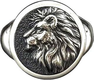 Lion Head Ring for Men, Norse Viking Lion Ring, Hip Hop Lion Signet Ring, Vintage Engraved Carved Band Rings, Lion Totem Ring, Punk Lion Amulet Ring, Gothic Animal Lion Jewelry Gift for Men Boys