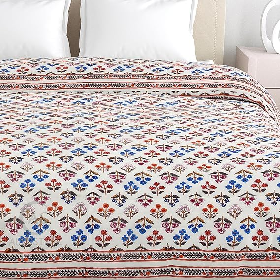 Image of EMIOUR 400 TC Pure Cotton Soft Jaipuri AC Quilt /Razai /Rajai Floral Print,Jaipuri razai Double Bed for Winter Printed (Multicolor, Double Bed, 90 x 105 inch) (Design 2, Single Bed)