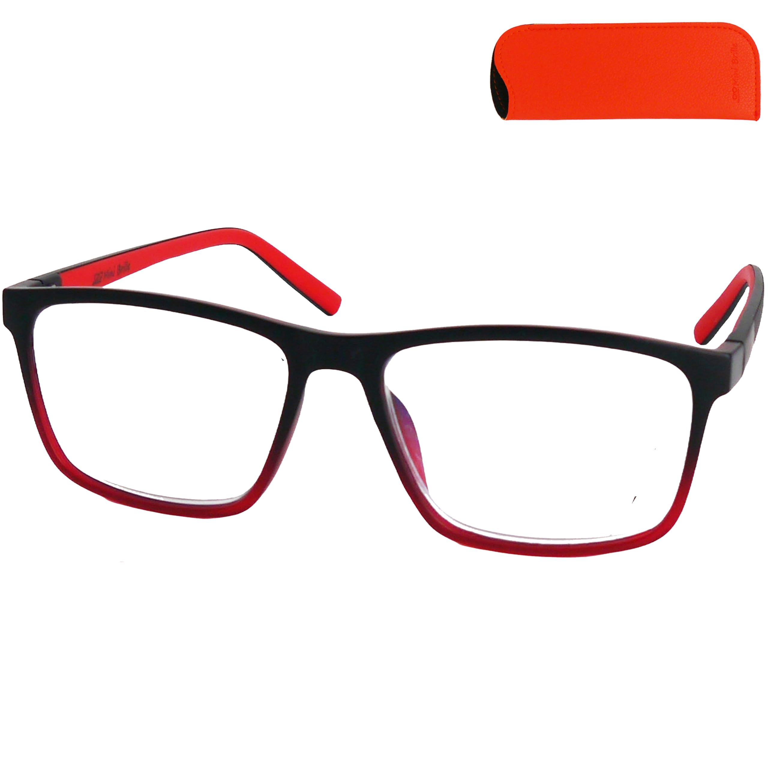 Mini Brille Men's Large Lenses - Flex Reading Glasses With Large Rectangle Lens, Case Included, Lightweight Plastic Frame Black With Red Accent, Specs And Wo +1.50 Magnification