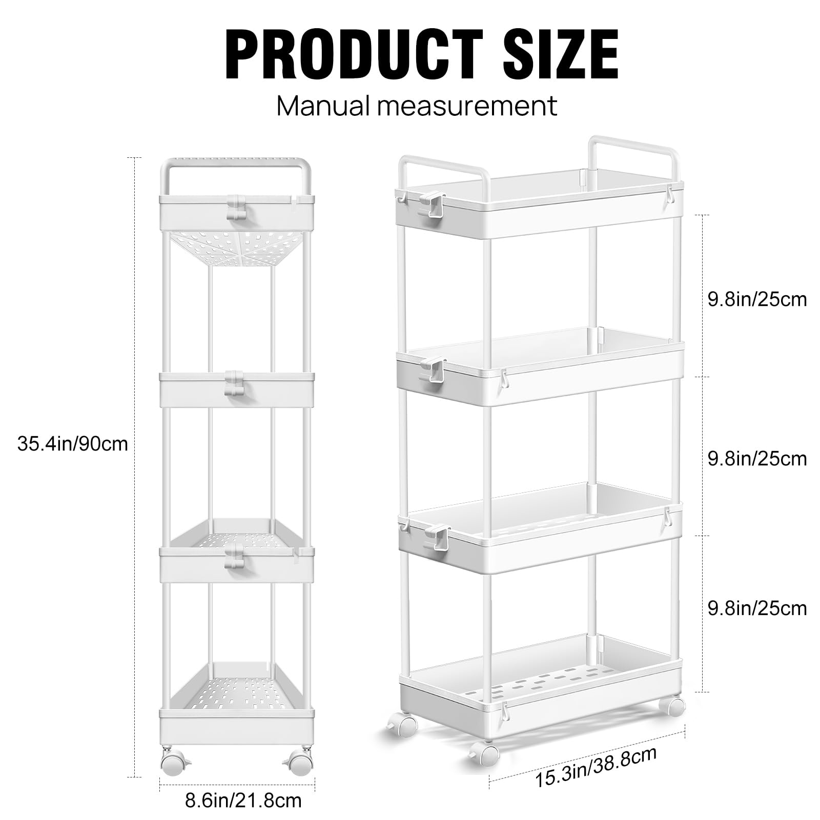 Carrito de Almacenamiento con Ruedas y asa, Carrito utilitario metálico rodante para baño, Cocina, Dormitorio, lavadero, Oficina, Organizador de estanterías móvil.