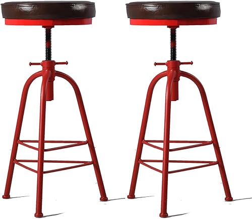 Miniatura 5 de Topower Taburete de bar de altura ajustable de metal con diseño industrial antiguo, silla de desayuno de comedor de cocina, taburete de cuero PU