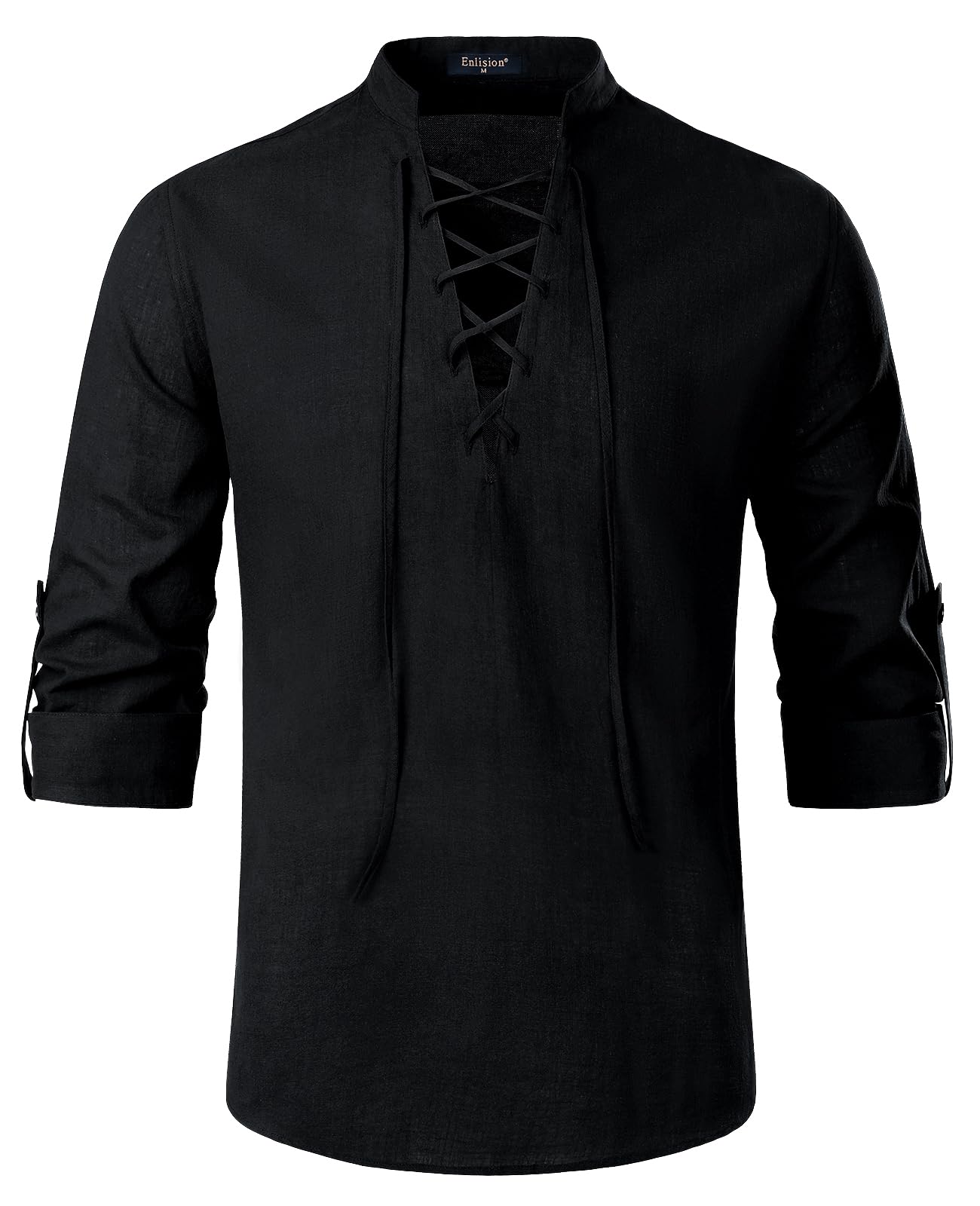 Enlision Camisas de Lino para Hombre Retro Medieval Renacimiento Cordón Henley Camisa Escocesa Ghillie Camisas de Manga Larga
