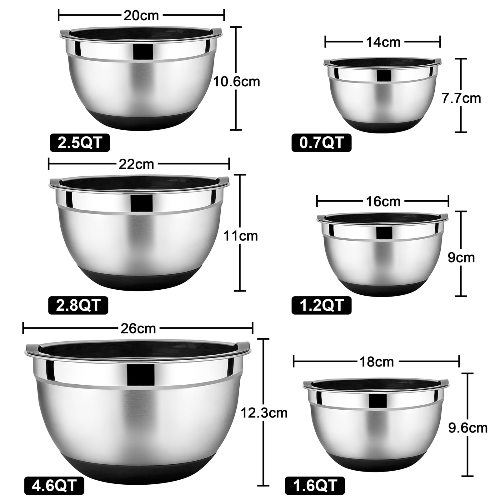 HaWare Mixing Bowl Set of 6, Stainless Steel Salad Bowl for Kitchen Baking Serving, Space-Saving Storage Metal Nesting Bowl - Image 2