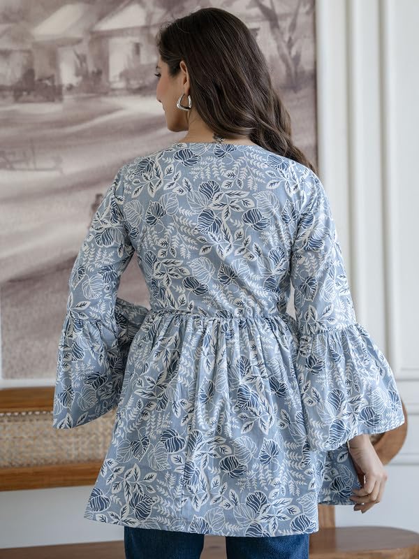 Image of AHMI New Cotton Floral Printed Flared Casual Tunic Kurta for Women | Women Tunic Top