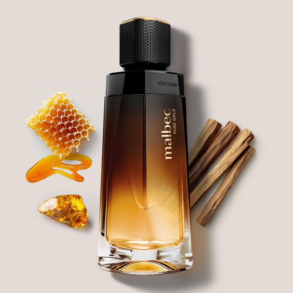 O Boticário Malbec Pure Gold Eau de toilette pour homme 100 ml | Eau de parfum pour homme EDT | Famille boisée ambre | ambre et miel | Longue durée | Alcool vinique | Vegan | 100 ml