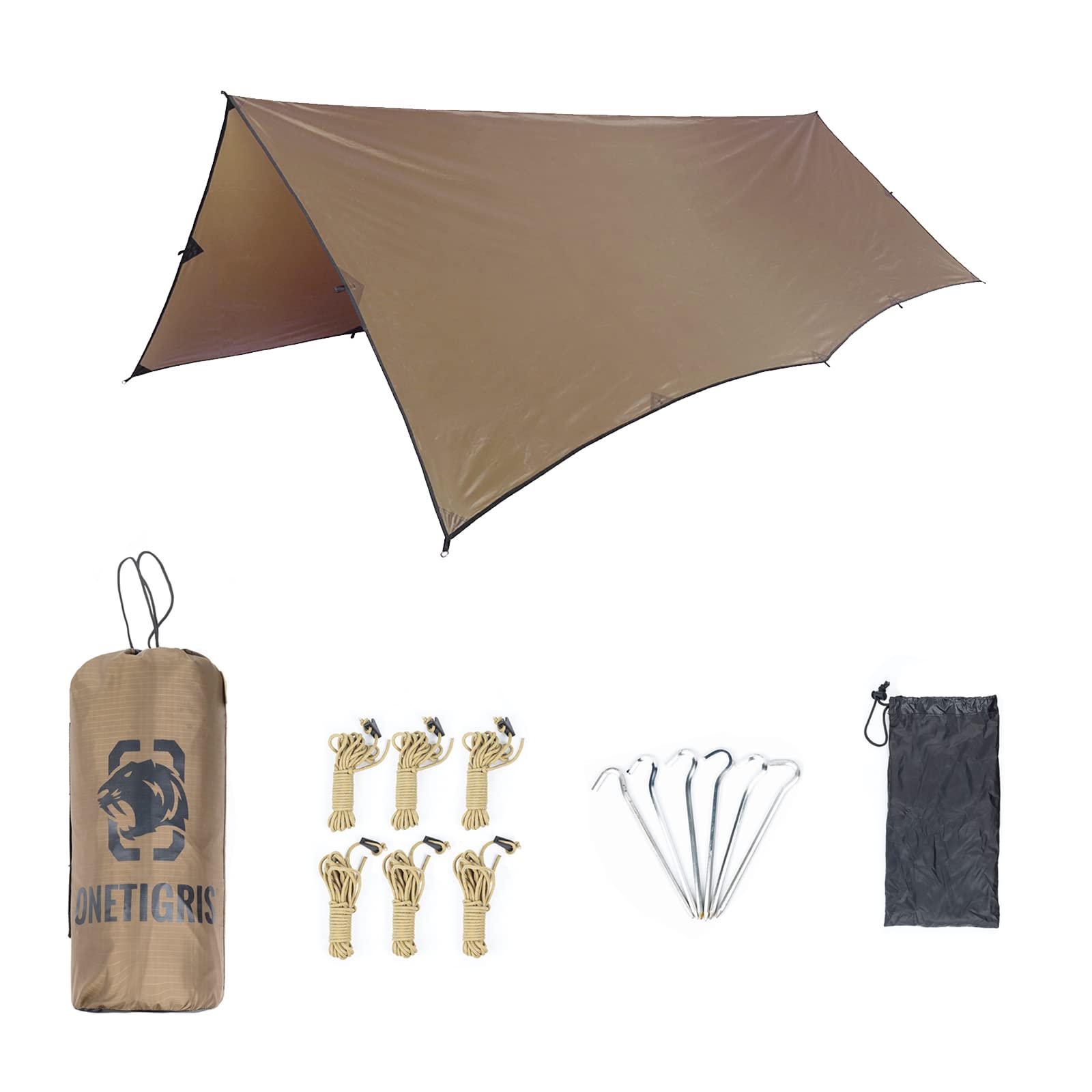 OneTigris Wasserdicht Leichte Ripstop Tarp/Sonnensegel für Camping Wandern Kompakt Vielseitig Dauerhaft Rucksackreisen Persenning