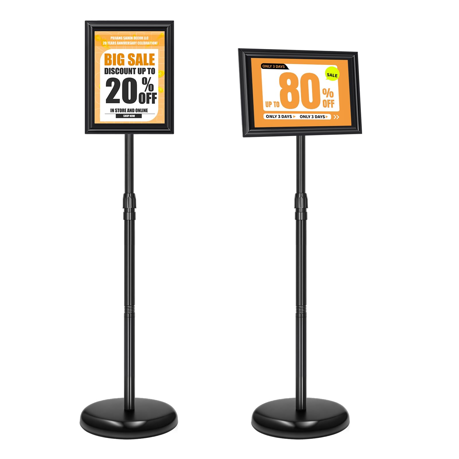 2 Pack Sign Holder Stand 8.5x11 inch, Height Adjustable Floor Standing Signage Stand with 360° Rotated Frame, Outdoor Indoor Poster Stand with Base for Business, advertising, Malls