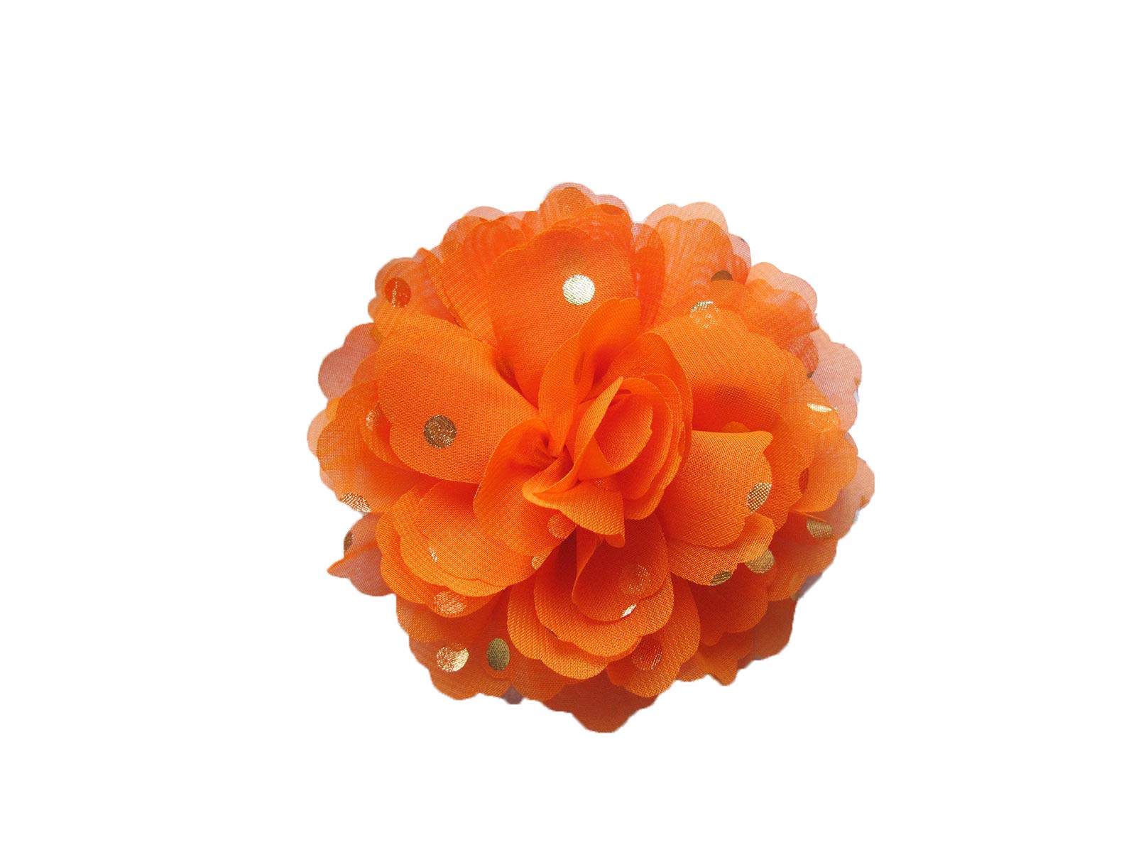 PrettyBoutique Girls Women Chiffon Gold Polka Dots Flower Hair Clip Bobble Brooch Pin (3.5cm Safety Pin, Orange)