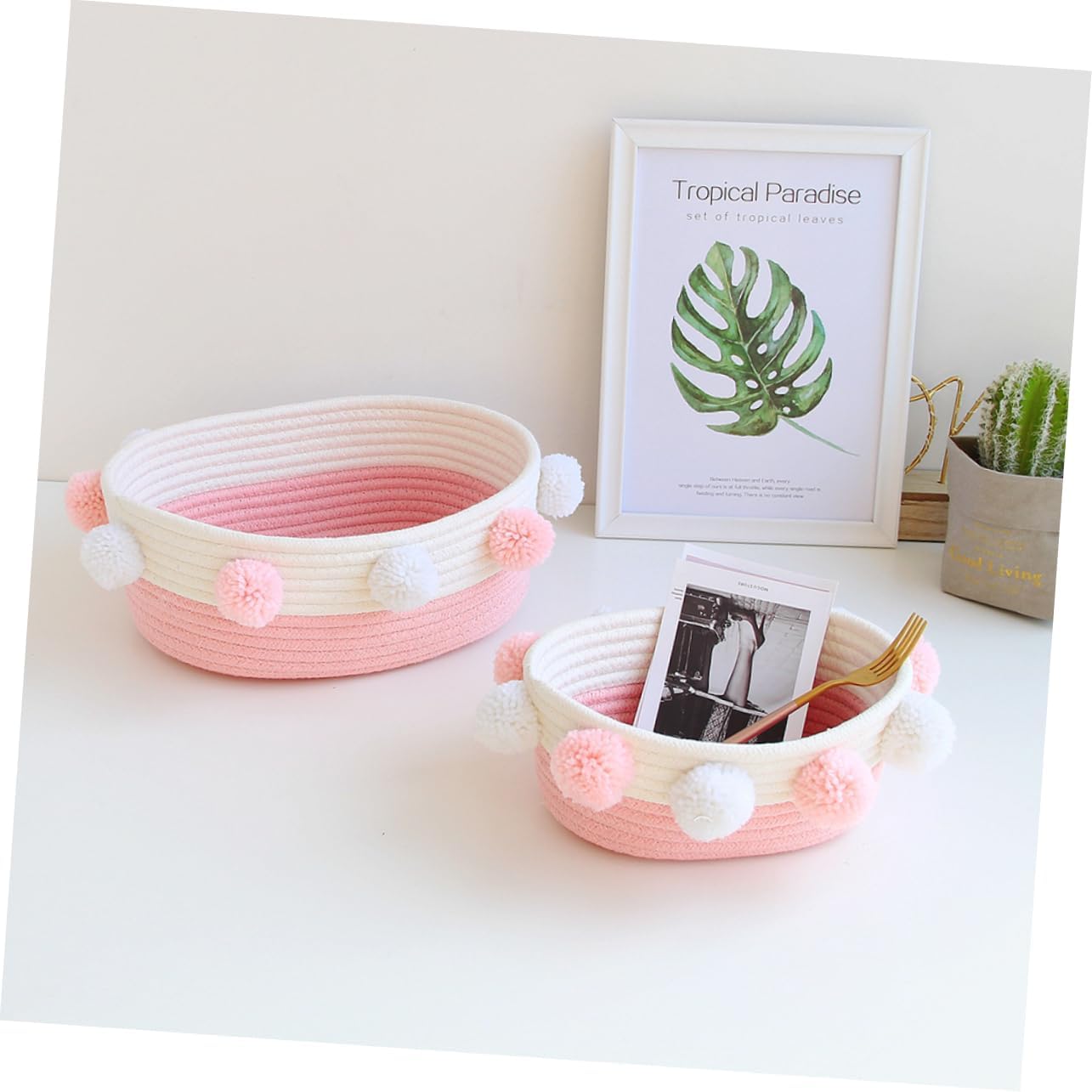 Hemoton 1pc Plush Cotton Rope Storage Basket for Desk Organization Cute Sundry Box for Cosmetics Toys and Home Storage s image 2
