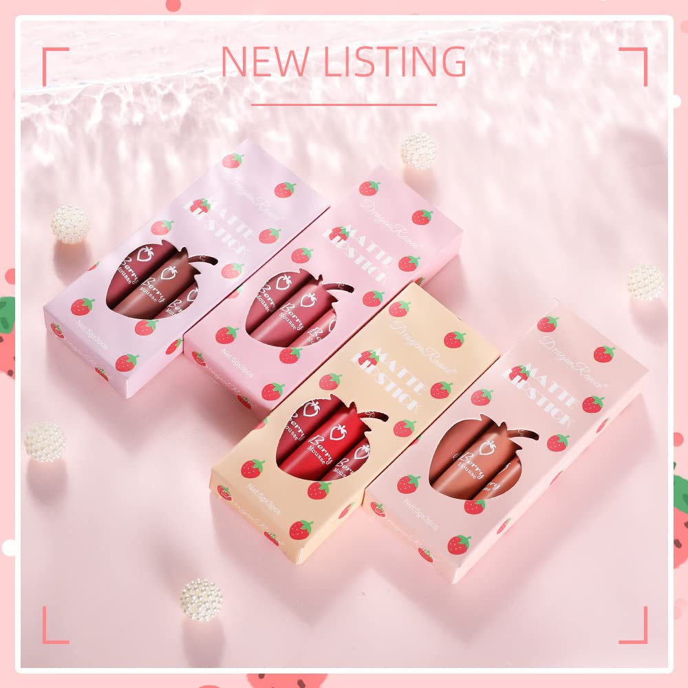 Lipstick Sets for Women, Matte Lip Gloss Set Makeup Set Nude Velvet Waterproof Non-Stick Cup Not Fade Pink Lipgloss Lip Plumping Glass Finish Makeup Set Gift Kit (Rose Set, One Size) - Image 4