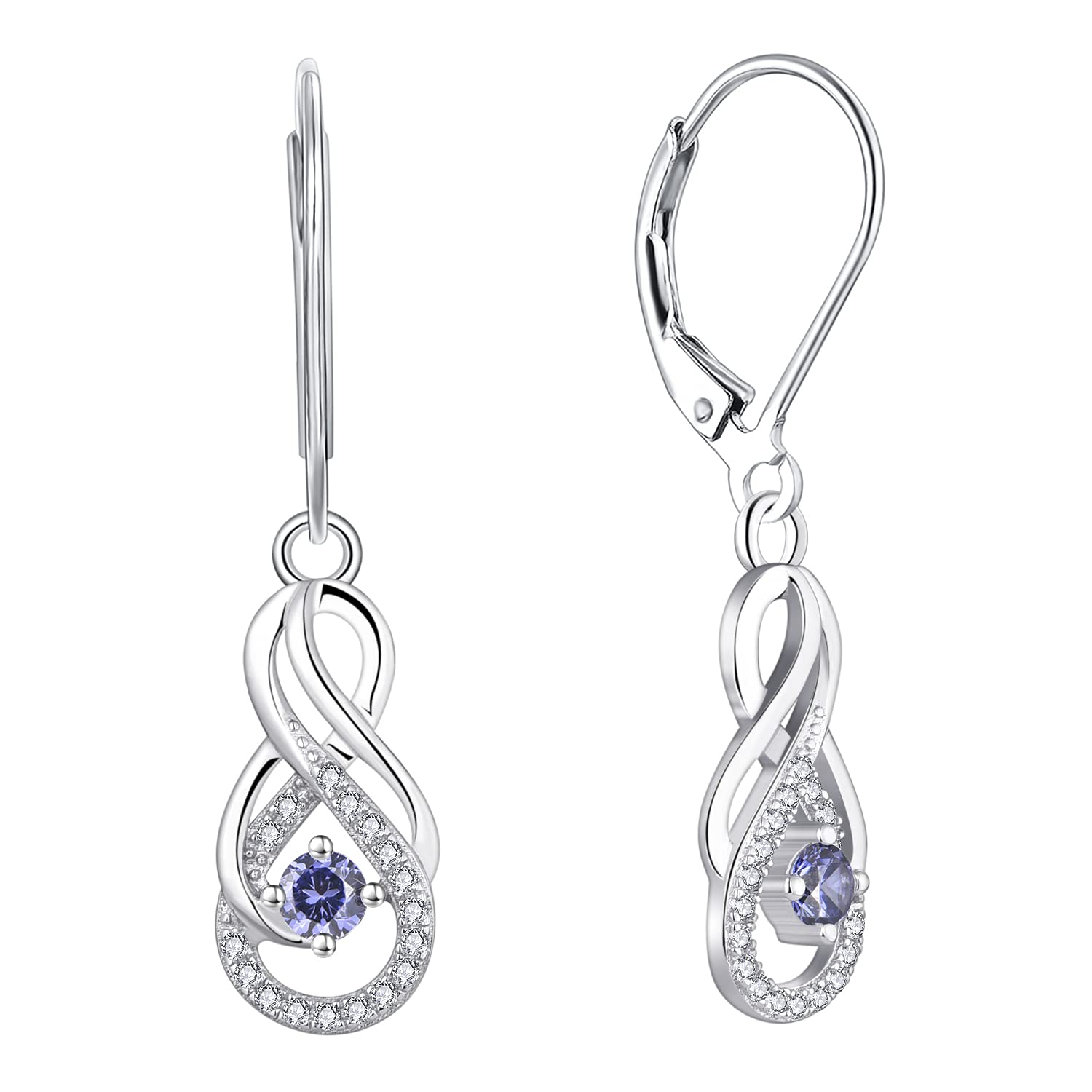 Unendlichkeit Ohrringe Damen 925 Sterling Silber Baumeln haengende mit 3A Zirkonia Geburtsstein für Frauen