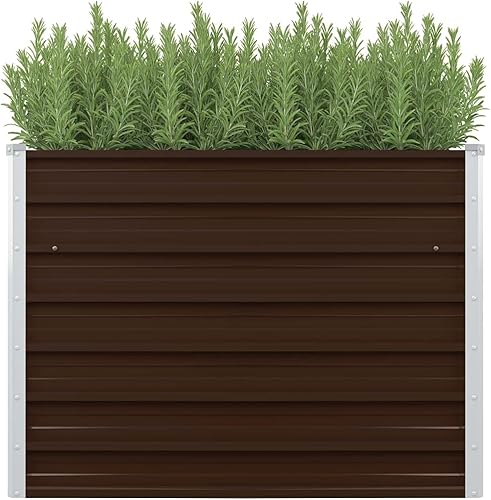 Cama de jardín elevada marrón de 39.4 x 39.4 x 30.3 pulgadas, acero galvanizado, cama de jardín elevada, macetas para jardín de hierbas y flores