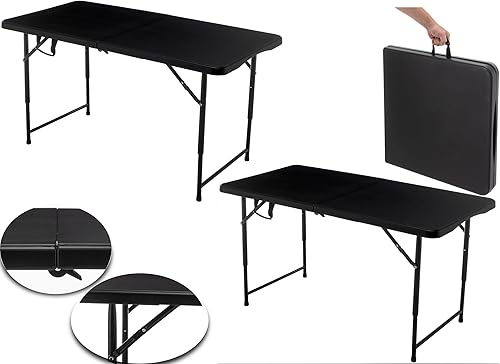 BTEXPERT Mesa plegable en la mitad plegable de 4 pies, ligera, altura ajustable, asa de transporte portátil, para interiores y exteriores, picnic,