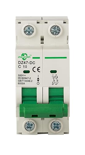 Disyuntor miniatura de CC, 2 polos 10 amperios, 250V-500VCC, disyuntor de montaje en carril DIN 6kA con viaje magnético térmico, DZ47-63 C10 2P, MCB